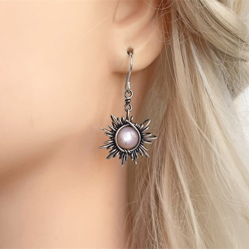 Vintage Moonstone Asymmetric Sun Moon Earrings